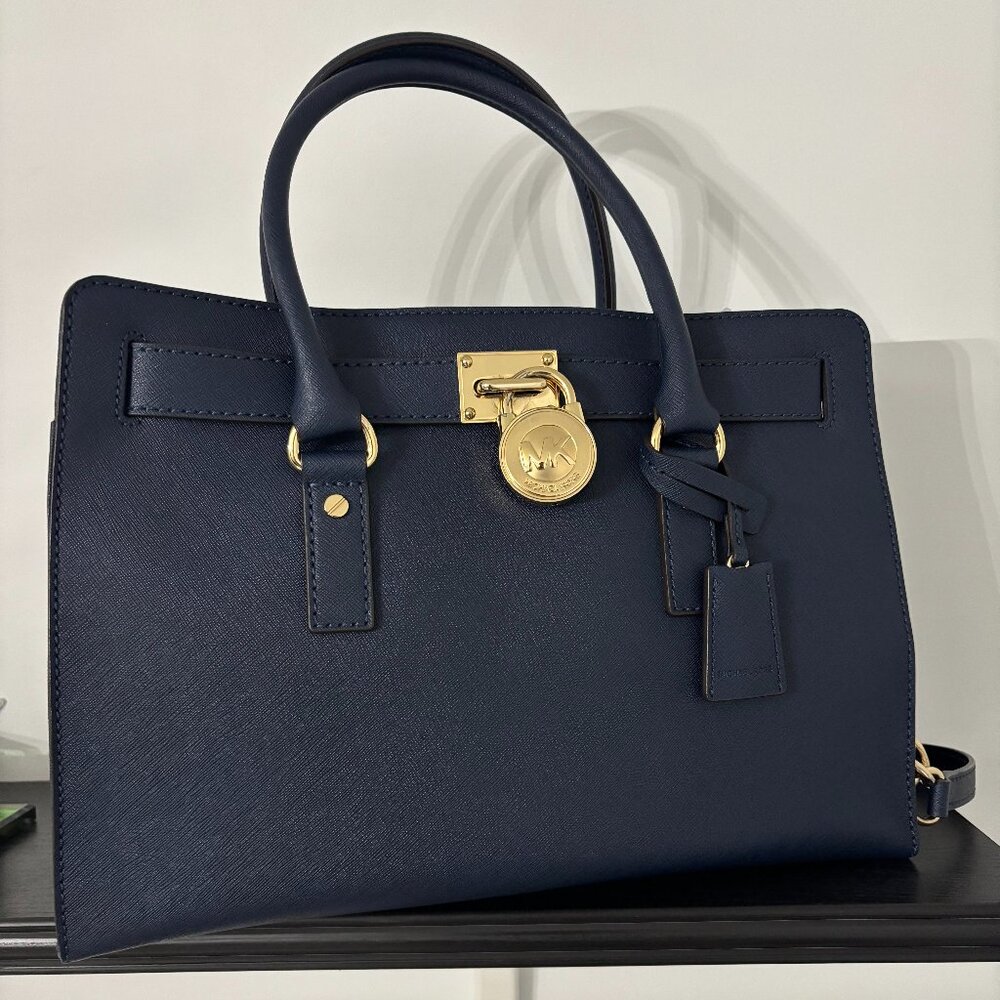 MICHAEL Michael Kors Navy Blue Leather North South Hamilton Tote